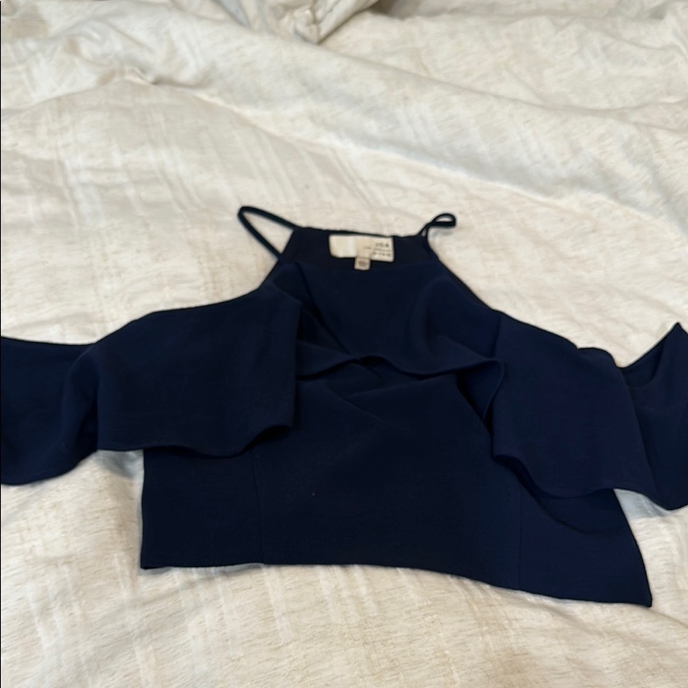 J.O.A. Navy Cold Shoulder Ruffle Top - Picture 3 of 5